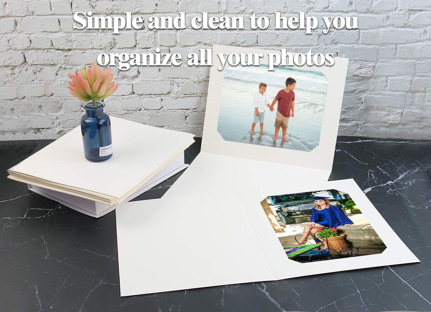 Golden State Art, Pack of 100, 6x8 or 8x10 Photo Folders, Cardboard Picture Frame, Paper Frame Cards, Greetings/Invitation Special Events: Graduation, Christmas, Wedding(Ivory)