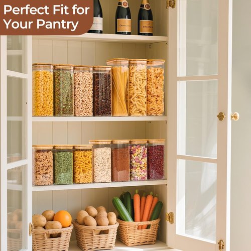 ComSaf 1.9 Qt Glass Storage Containers - Clear Square Canister Set of 3 for Pantry Organization