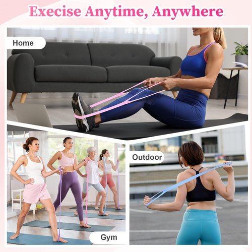 Hiboom 12 Pcs Figure 8 Fitness Resistance Band 2025 Figure 8 Exercise Bands Bulk for Women Men Silicone Exercise Band Upper Body Workout Equipment for Home Yoga and Gym Workout
