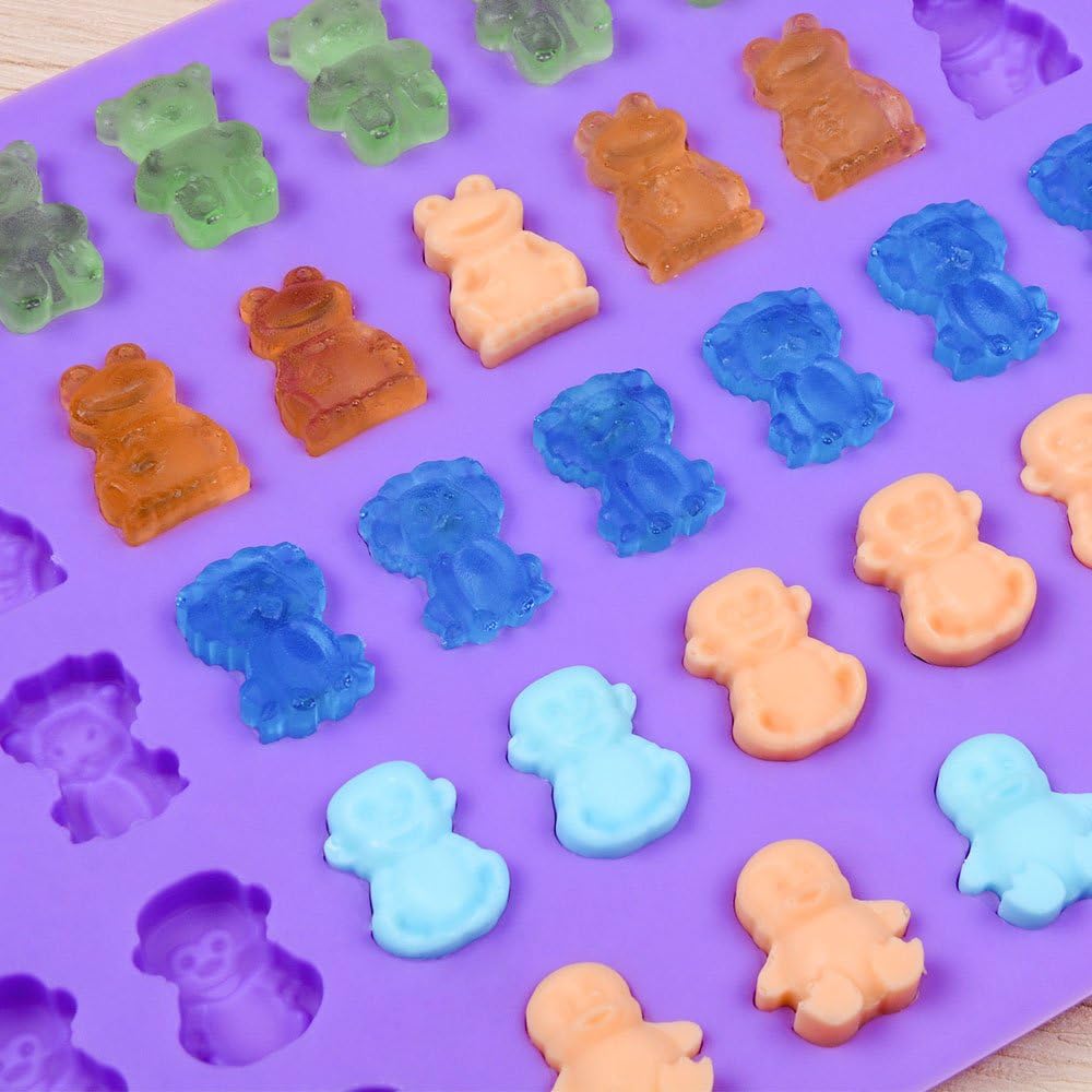 Skiennix Silicone Candy Gummy Bear Molds - Premium Pack of 4 with Bears, Frogs & More | Includes 2 Droppers