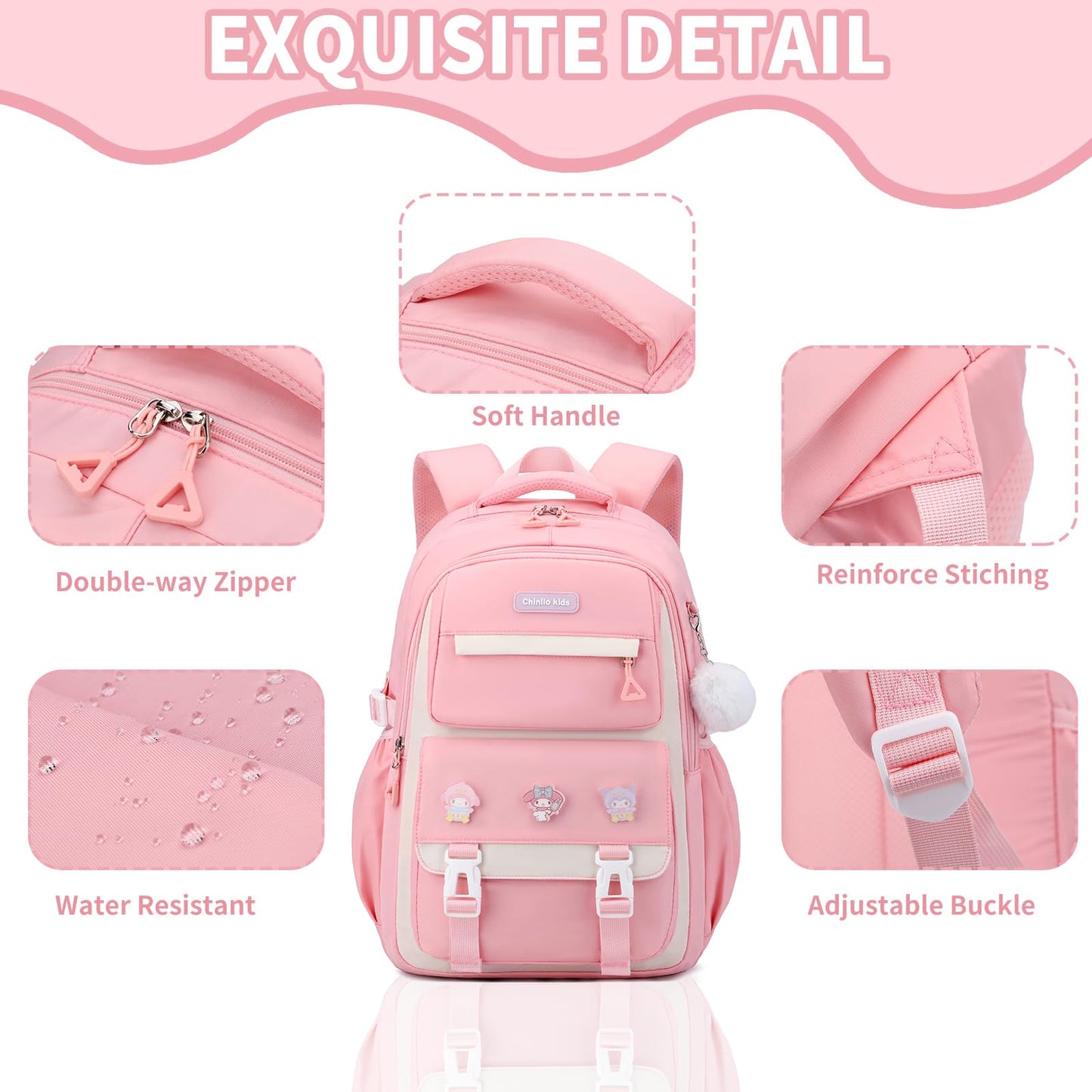 BEFUNIRISE Girls Backpack,Kids Backpack for Teen Girls School Backpack Bookbag for Elementary Primary High School (Pink)