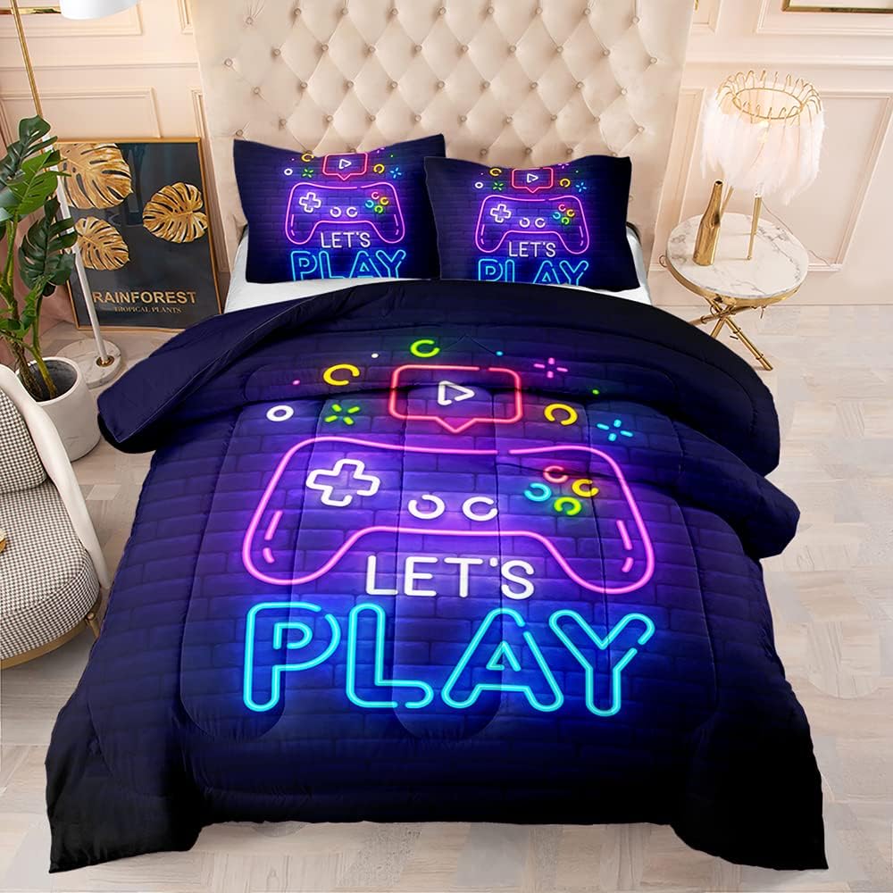 Football Comforter Sets,6 PCS Football Bedding Set,Kids Comforter Sets for Boys,Twin Black and Gold Bed Sets for Boys,Bed in A Bag with Sheets