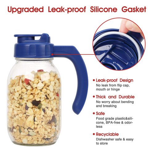 2 Pack Regular Mouth Mason Jar Lids with Handle, Airtight & Leak-proof Seal, Easy Pouring Spout, Turns your Mason Jar into Pitcher, Jars not included