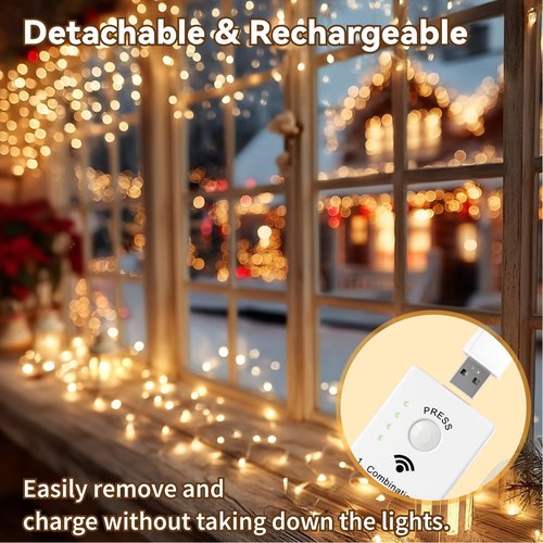 HXWEIYE Rechargeable Fairy Lights Battery Operated, DIY Timer & 8 Modes, 2 Pack 16FT 50LED Twinkle String Lights Indoor, Led mini Lights for Bedroom Wedding Dorm Christmas Tree Decor (Warm White)