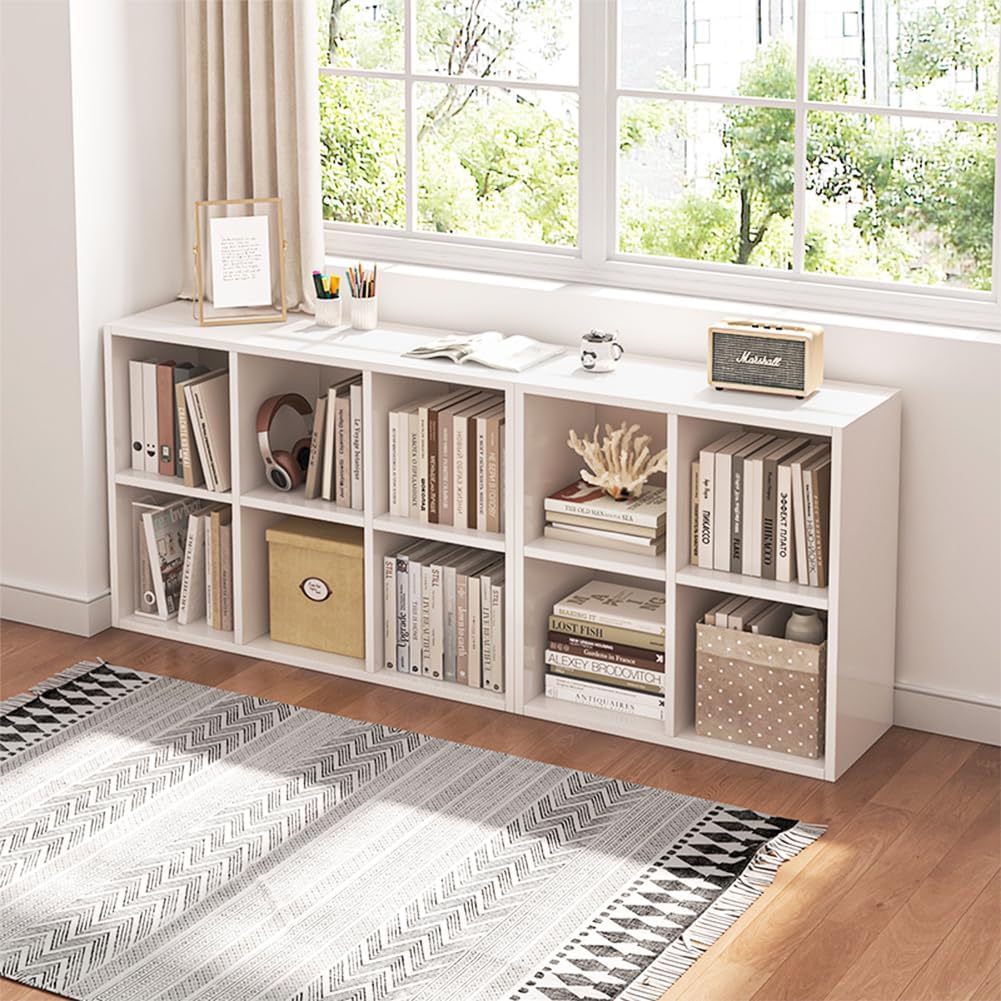 NELY 4 Cube Organizer Bookcase - Stylish White Fabric Storage Bins with Open Shelves