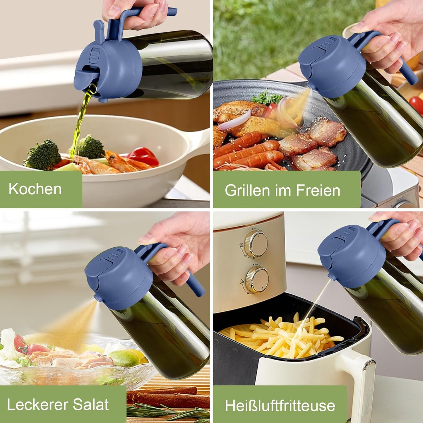 YARRAMATE 2Pcs 16oz Dark Green Oil Sprayer - Food-Grade Olive Oil Dispenser for Cooking & BBQ