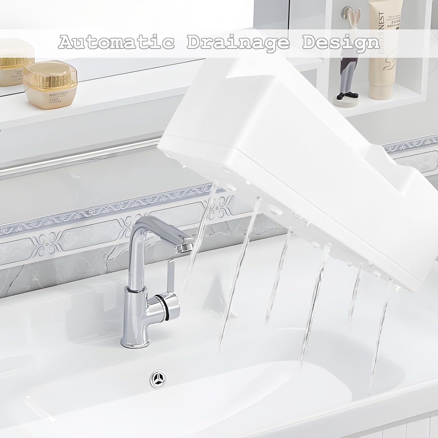 UNICYEEGAR Multi Use Bathroom Toothbrush Holder, Bathroom Accessory Storage for Toothpaste- Electric Toothbrush- Razor and Other Items, Cosmetic Organizer, 5 Compartments, Resin in Soft Touch White