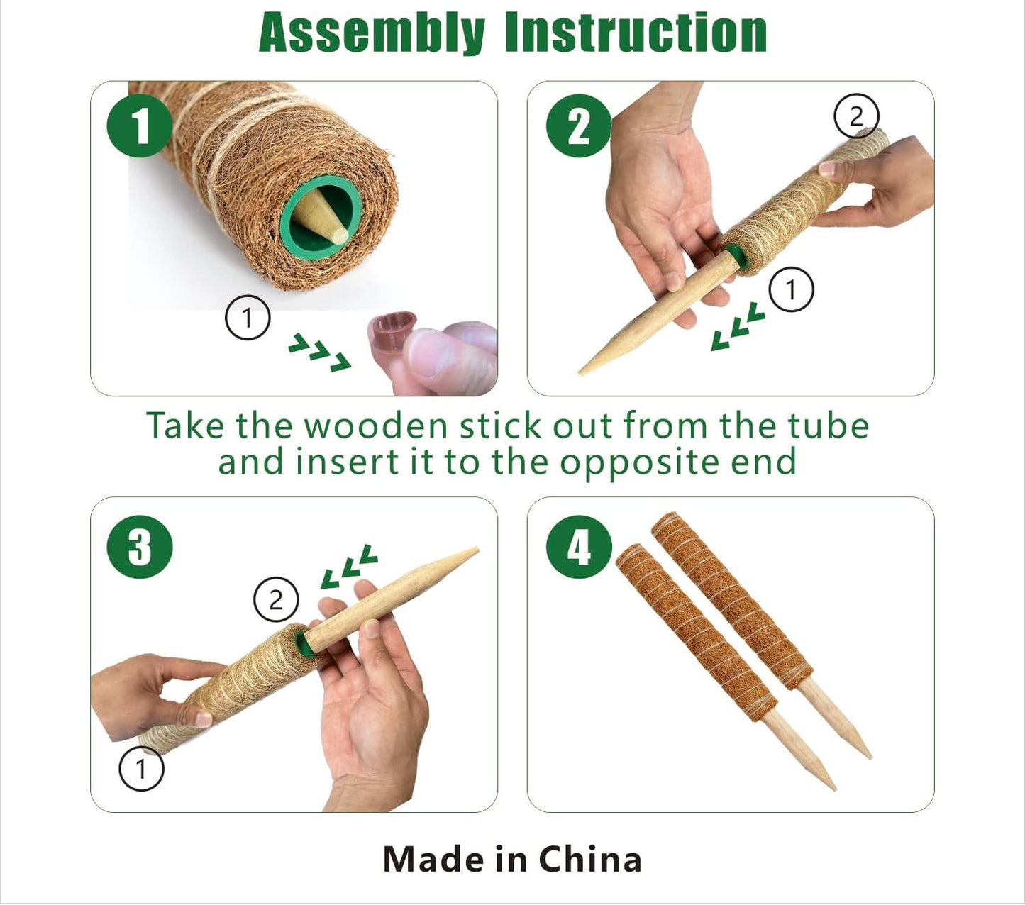 Moss Pole 4-Pack | 17-Inch Monstera Plant Support - Stackable Coir Stakes for Indoor Climbing Plants