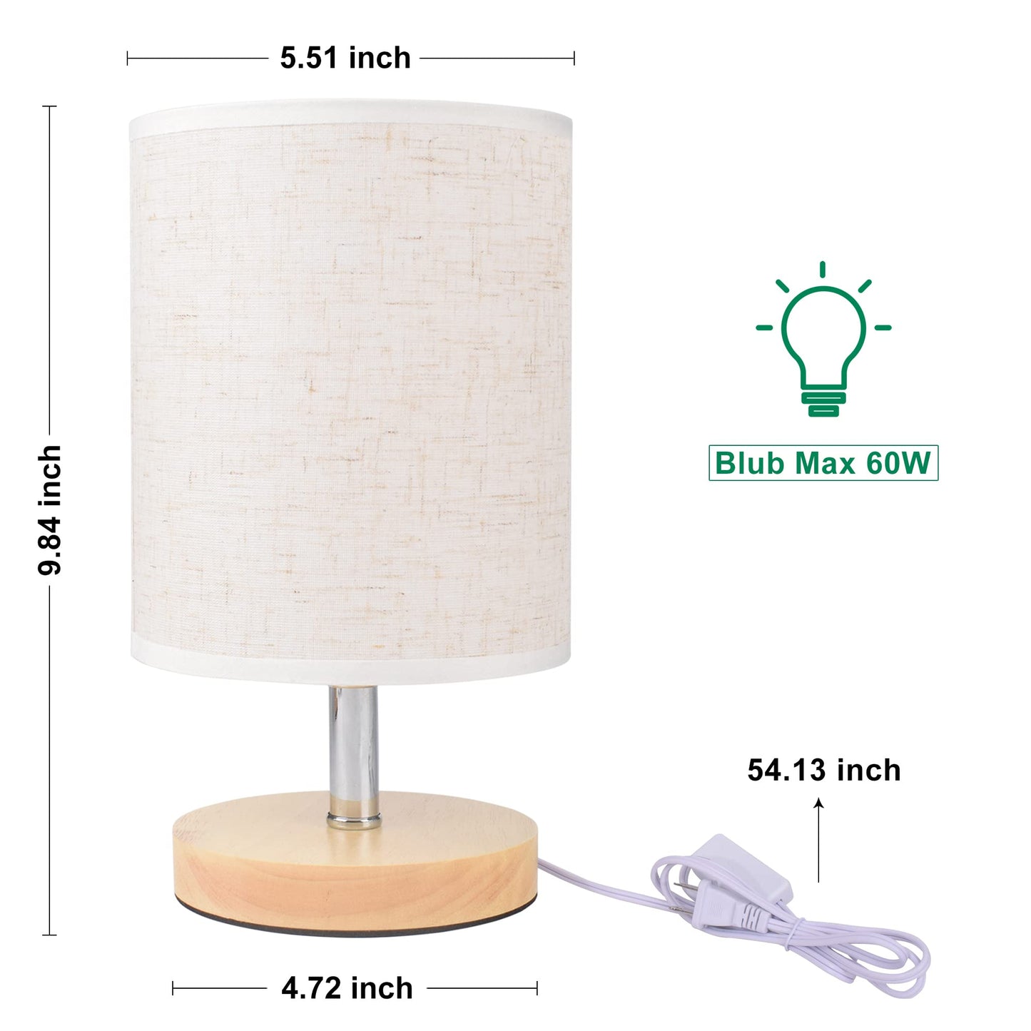 ACHUAI Small Table Lamp-Wooden Bedside Lamp Simple Bedroom Lamp Linen Shade Mini Desk Lamp Night Light Nightstand Lamp for Bedroom,Living Room,Kids Room (Including LED Bulbs) (Round-B)