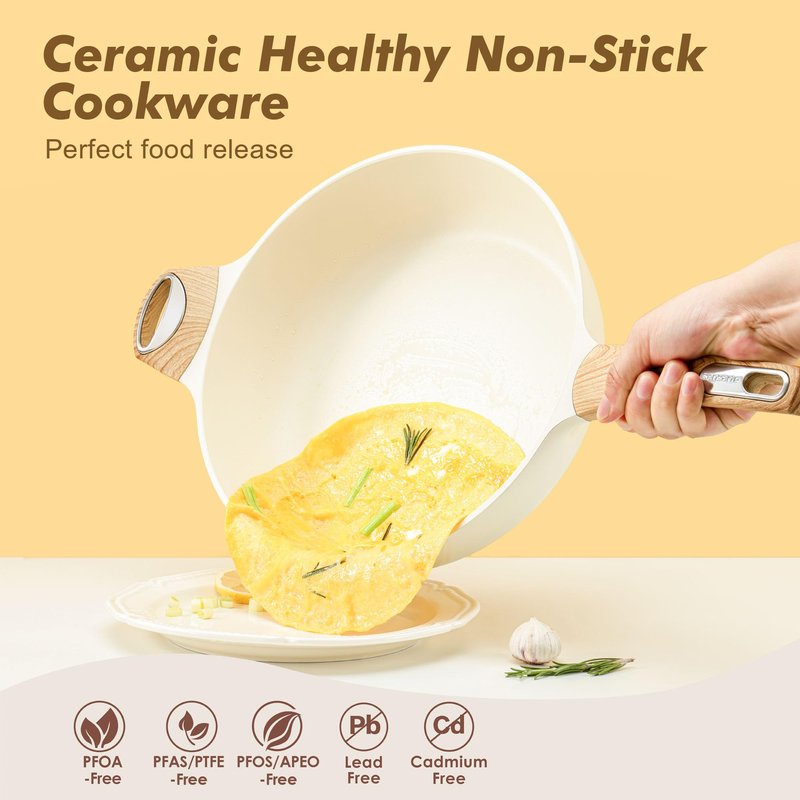 SENSARTE Ceramic Nonstick Frying Pan Skillet with Lid, 10.5 Inch Deep Frying Pan, 3.8 Qt Saute Pan, Induction Pan, Healthy Non Toxic Cooking Pan with Helper Handle, PFOA PFAS PTFE Free