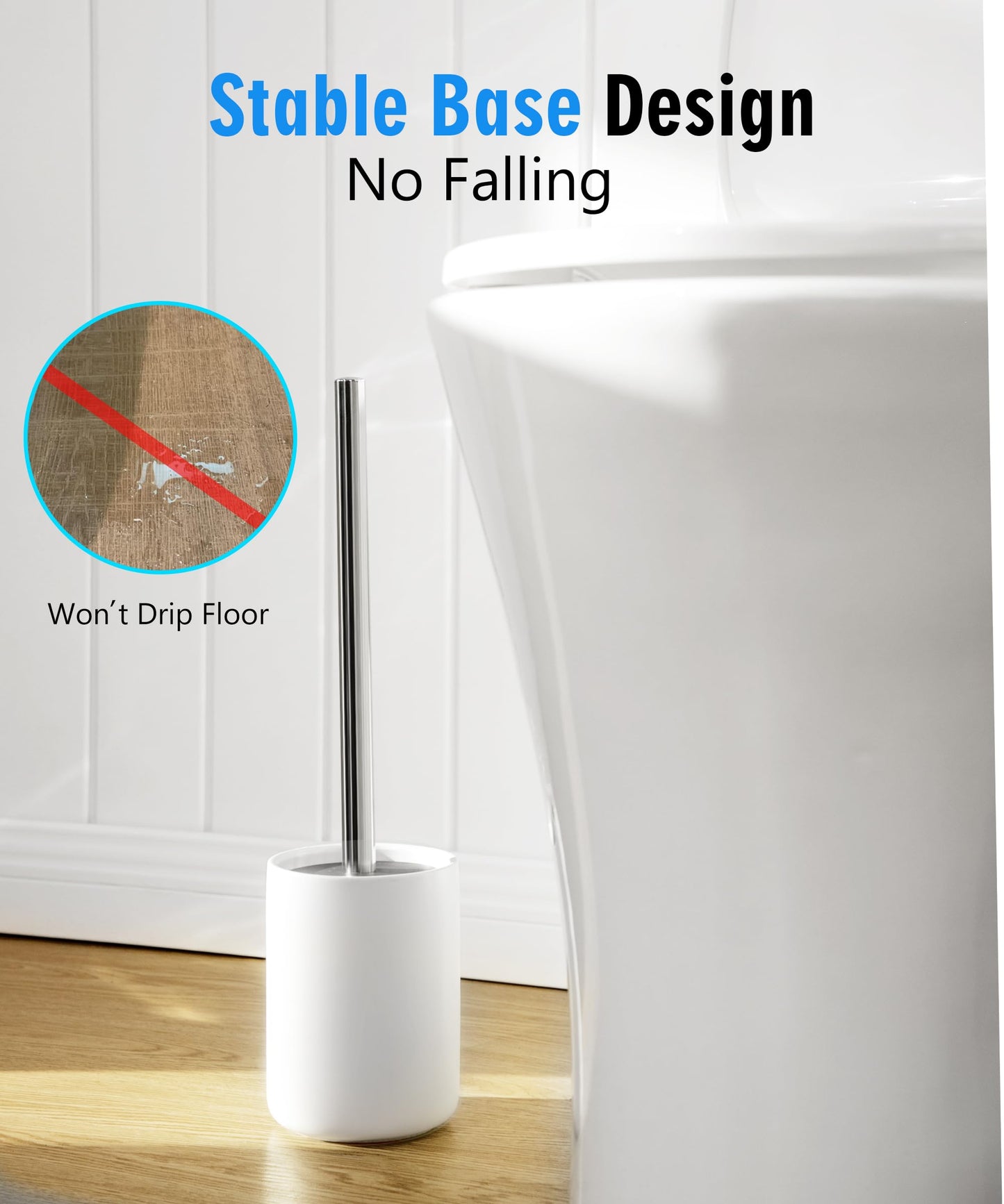 Viosuniu Ceramic Toilet Brush & Holder Set - Freestanding Deep-Cleaning Toilet Bowl Cleaner Brush, Stainless Steel Handle, Small & Sturdy for Storage, Easy to Clean, Non-Scratching, Rust-proof (Set/2)