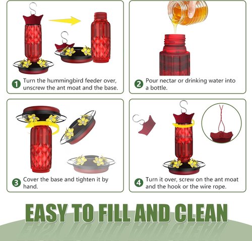 Hummingbird Feeders - 16 Oz Hanging Feeder with 5 Flower Ports & Ant Moat | Perfect Outdoor Garden Decor