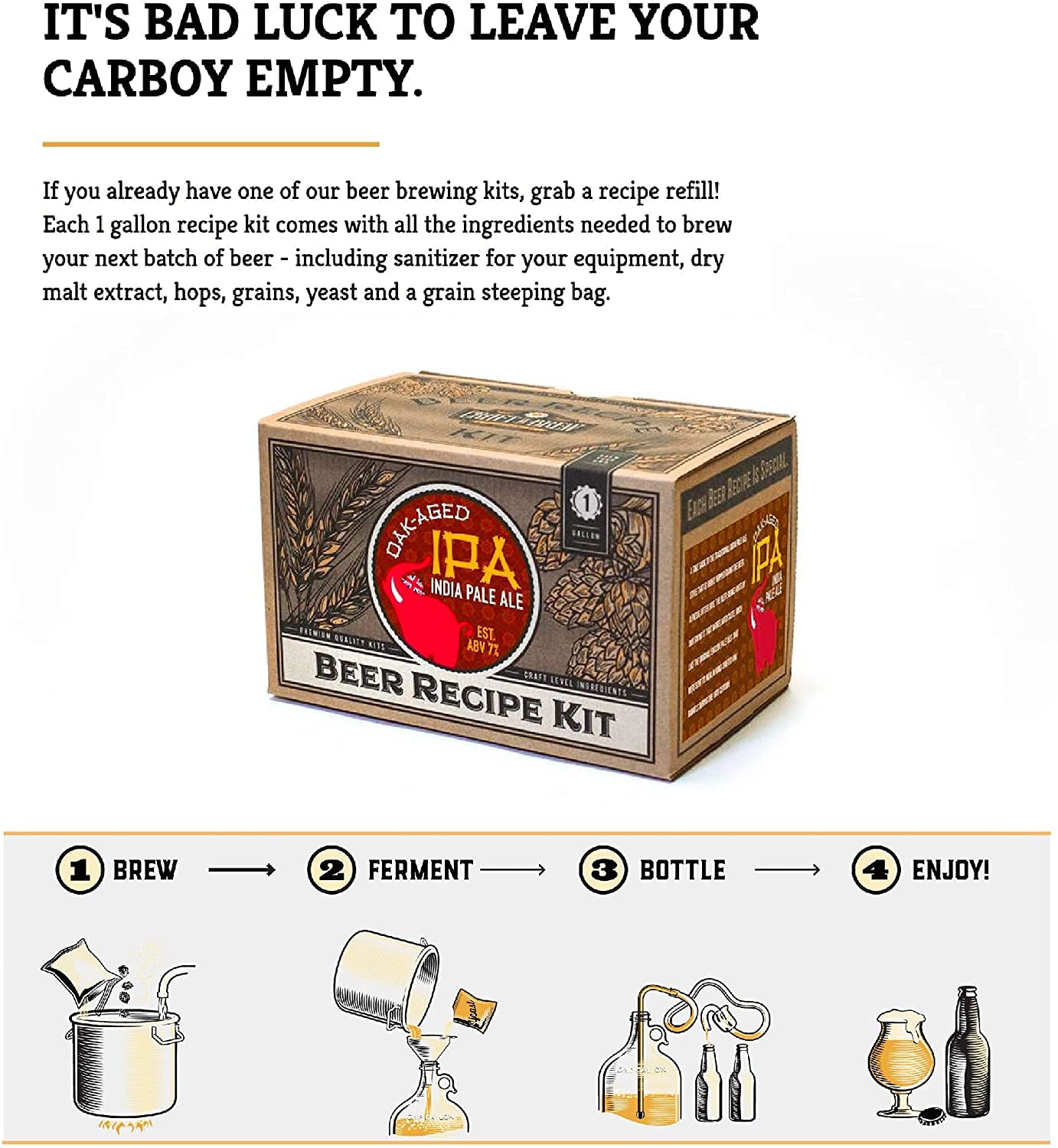 Craft A Brew Recipe Kit - Oak Aged IPA Refill - 1 Gallon - Ingredients for Home Brewing Beer