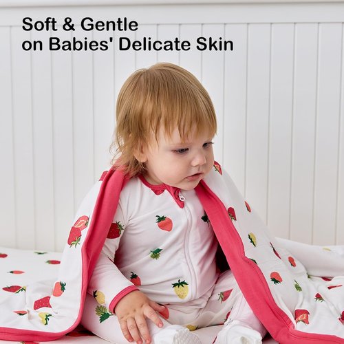 BubblePanda Bamboo Baby Blanket - Soft Neutral Crib Comforter for Boys & Girls | 30 x 40 Inch Strawberry