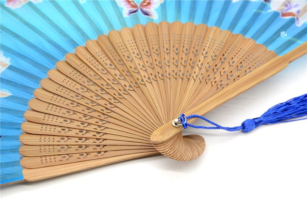 Handmade Silk Folding Fan with Bamboo Frame - Vintage Chinese/Japanese Style for Women & Girls - Gift-Ready with Protective Sleeve (WZS-33)