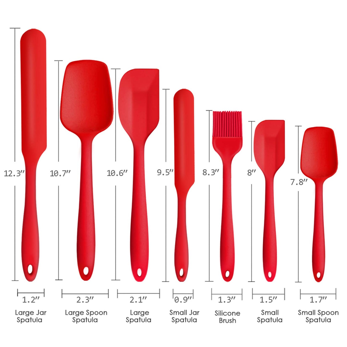 Silicone Spatula Set of 7, P&P CHEF Heat-Resistant Rubber Spatulas Kitchen Utensils Set for Non-stick Cooking Baking Mixing, Seamless & Flexible Design, Dishwasher Safe, Red