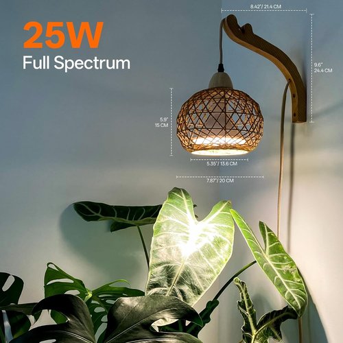Bstrip Hanging Grow Lights - 18W Full Spectrum Indoor Plant Light | Boho Rattan Lantern Shade, 3800K