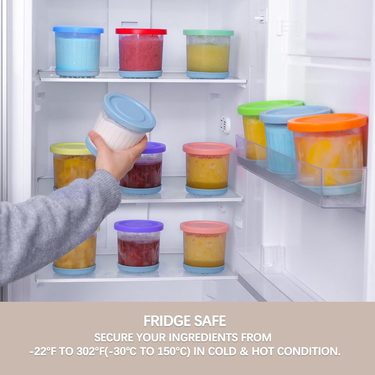 QVN Creami Pints - 4 Pack 16 oz Containers with Tight Sealing & Anti-Slip | Compatible with NC299AMZ & NC300 Series