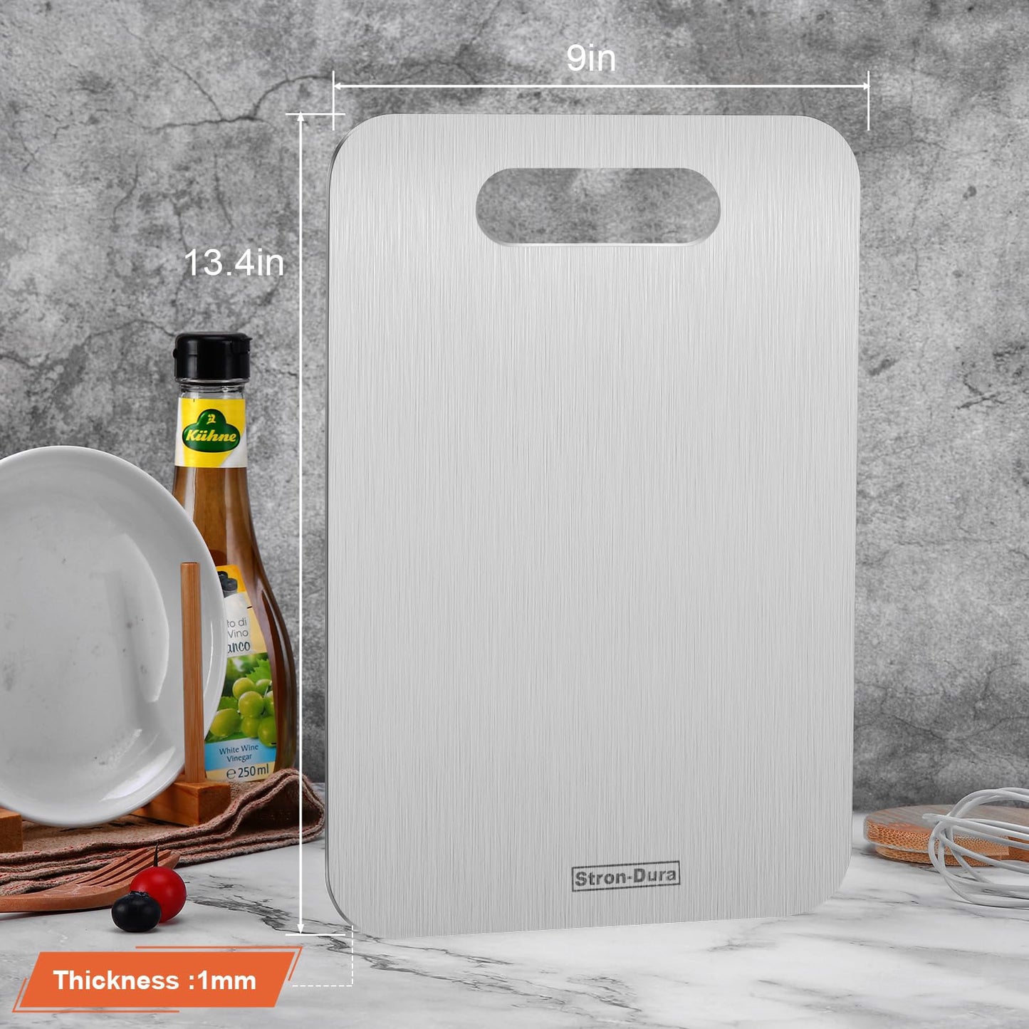 Stron-Dura Cutting Board, Stainless Steel Cutting Board, Foodgrade Cutting Boards for Kitchen, Titanium Cutting Board for Meat,Fruit, Vegetables, Double Side Use, Odor free, M, 13.4" * 9"
