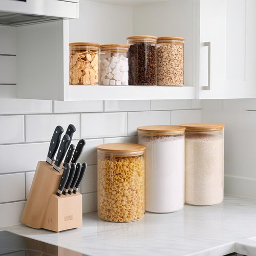 ComSaf 1 Gallon Cookie Jar - Large Glass Food Storage Canister Set of 2 with Lid & Spoon | 3.9 Qt Flour Container for Sugar, Oats, Beans, Pasta