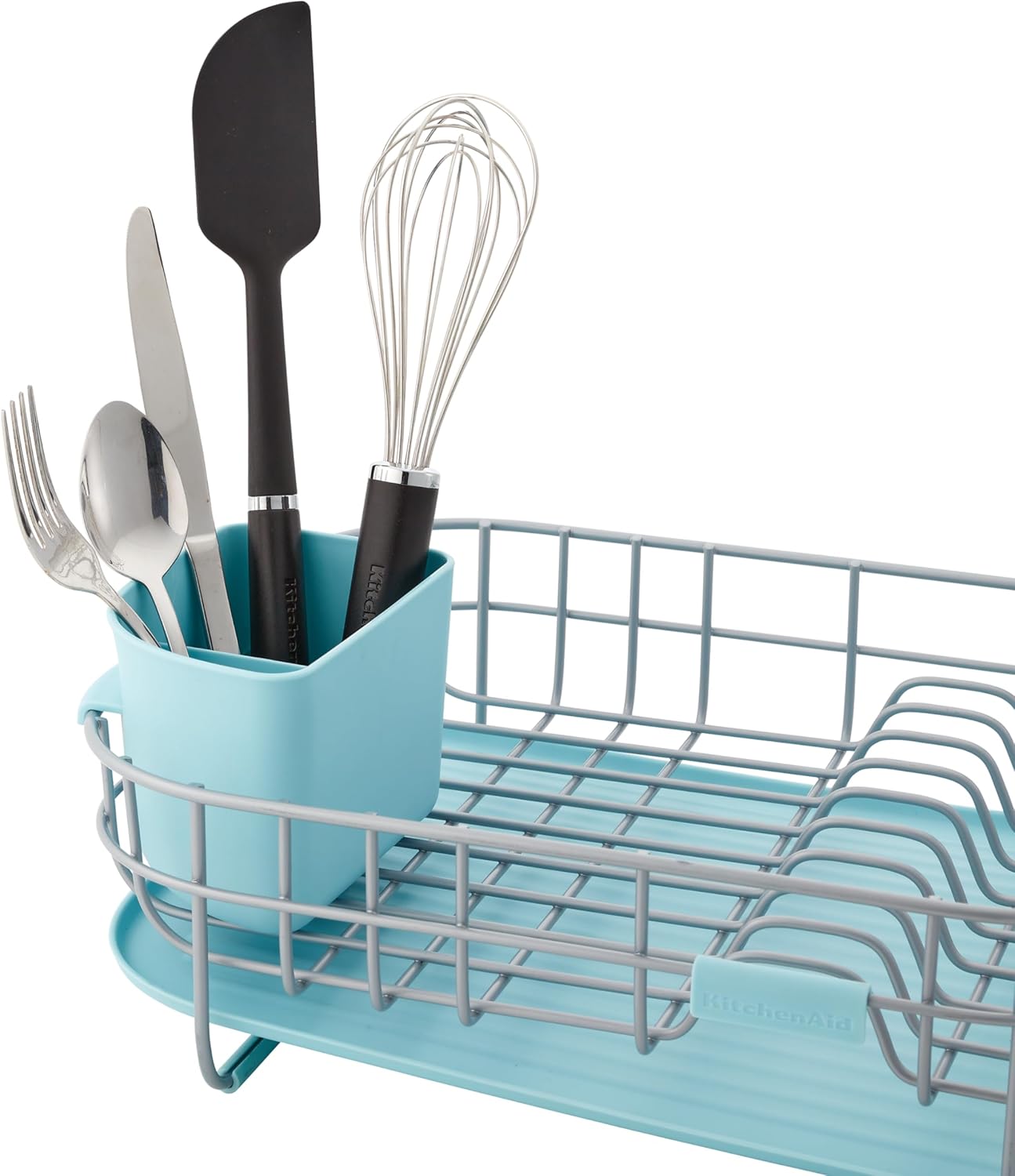 KitchenAid Low Profile Compact Dishrack - Removable Flatware Caddy & Self-Draining Board | Rust Resistant, 12.59 x 17.55 x 6.29 Inch, Mineral Water