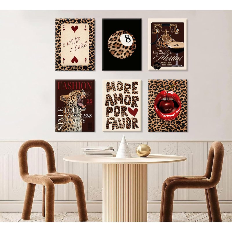 Tendy Leopard Wall Art Cheetah Canvas Prints Leopard 8 Ball Wall Decor Preppy Aesthetic Pictures Fashion Cheetah Poster Y2k Dorm Room Painting Funky Chic Artwork for Bedroom 12x16x6 Inch Ready to Hang