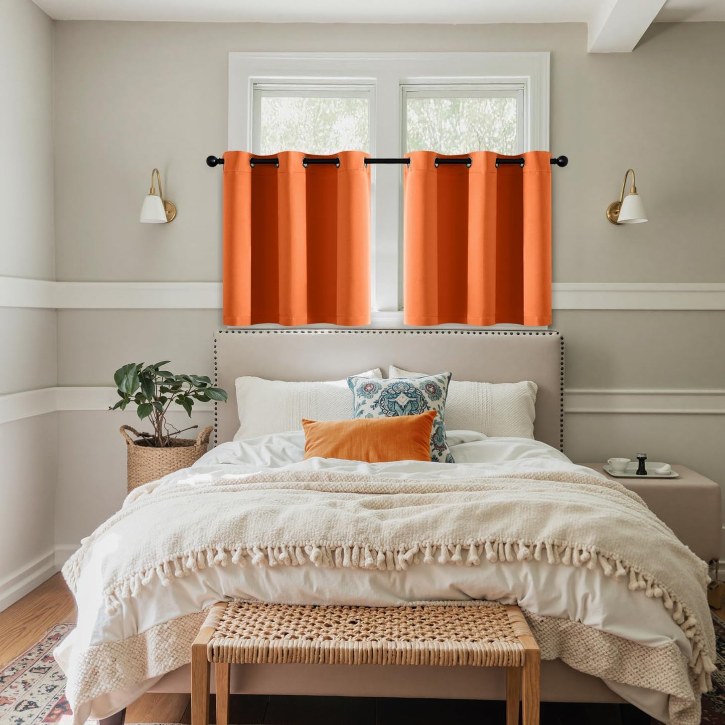 MIULEE Short Orange Blackout Curtains - Thermal Insulated Grommet Drapes for Kitchen & Bathroom | 40" x 36" (2 Panels)