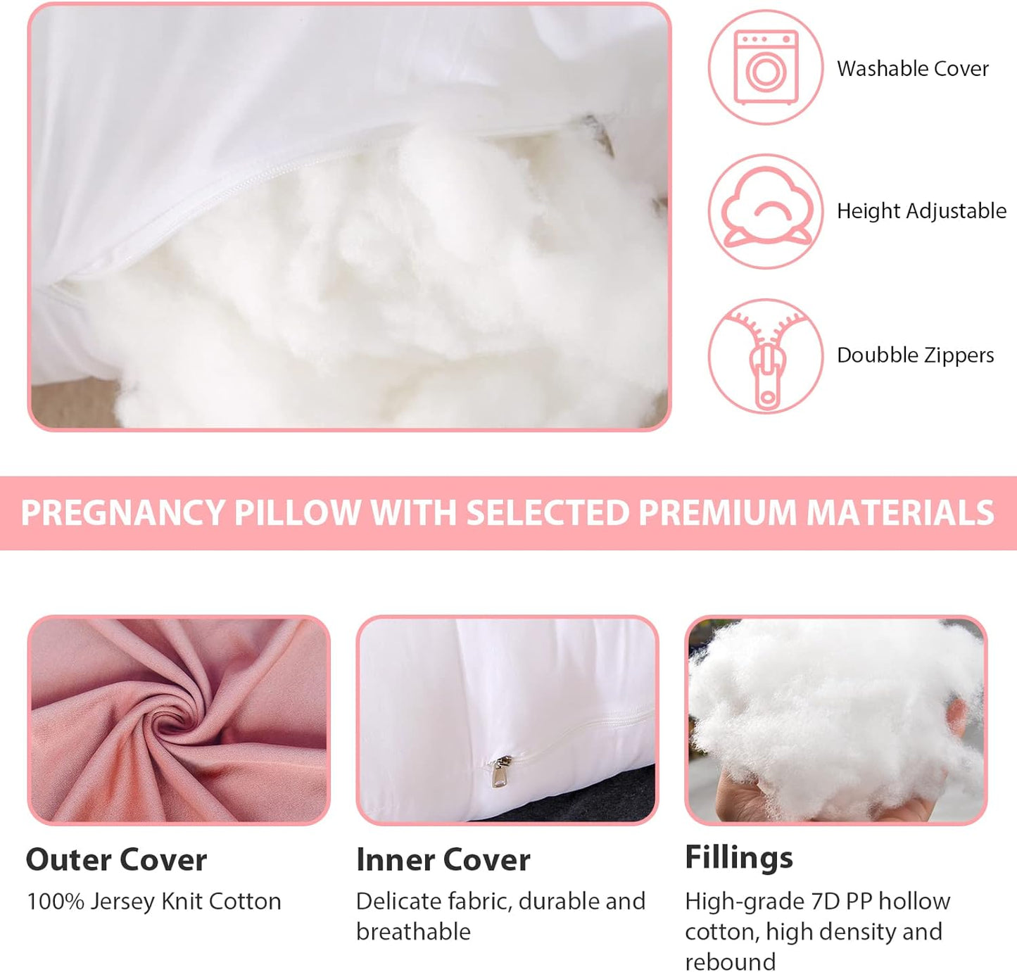 Victostar Pregnancy Pillow - 57-Inch U-Shaped Maternity Pillow for Full Body Support | Removable Cover