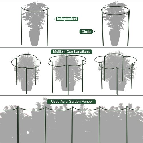 Feed Garden Plant Support Stakes - 6 Pack Metal Peony Cages | 10" Wide x 16" High Green Rings for Tomatoes & Hydrangeas