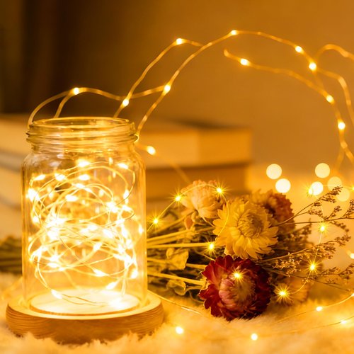 1Pack USB Plug in Fairy String Lights,16ft 50 LED Copper with Remote and Timer, 8 Modes Waterproof Twinkle String Lights Battery Powered for Bedroom Indoor Party Wedding Christmas Decoration