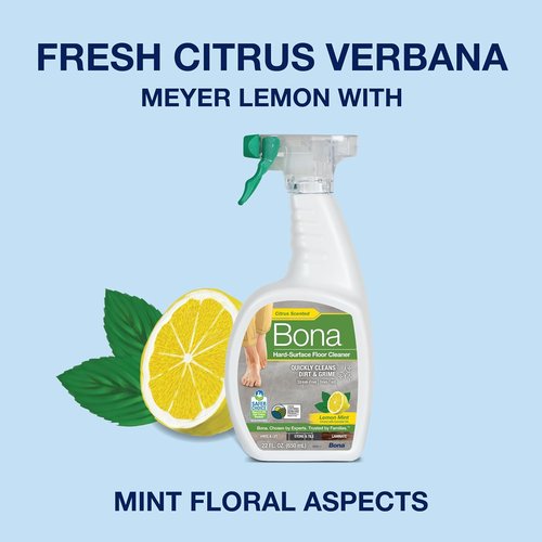 Bona Multi-Surface Floor Cleaner Spray - 32 Fl Oz - Lemon Mint Scent | Refillable & Residue-Free Solution for Stone, Tile, Laminate, Vinyl Floors