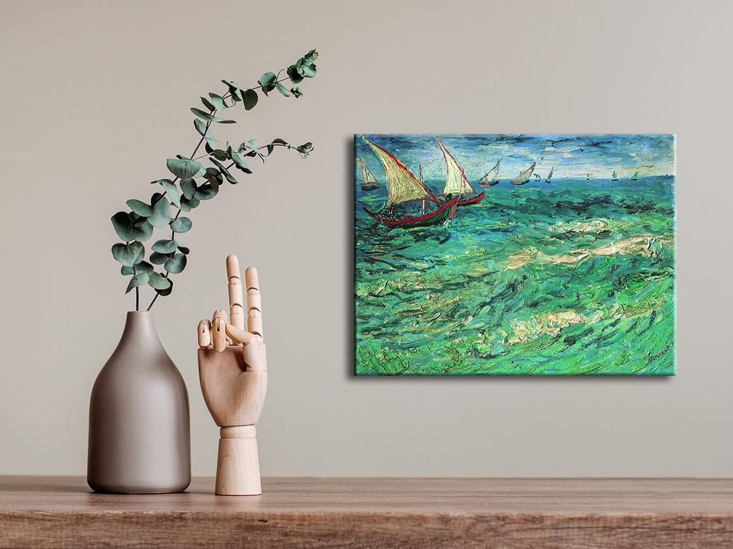 Van Gogh Sailing Boats Canvas Print - Framed Seascape Wall Art for Bedroom Decor