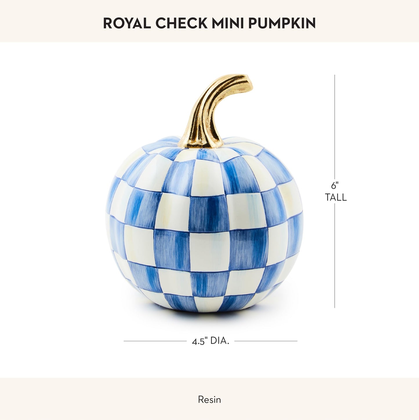 MACKENZIE-CHILDS Mini Pumpkin, Resin Halloween Home Decor, Blue-and-White Royal Check