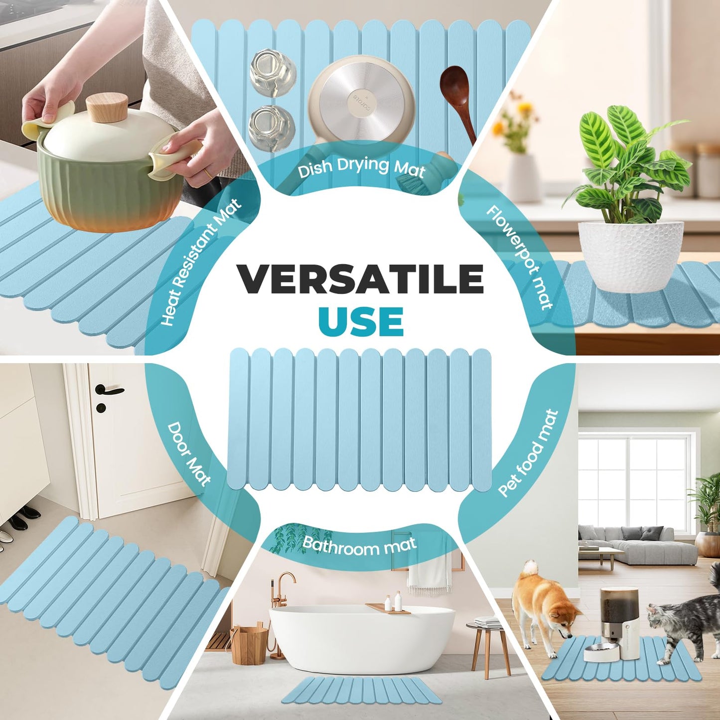 Extral Large Quick Dry Stone Drying Mat for Kitchen Counter,24"(L)x16"(W) Collapsible Eco-Friendly Absorbent Diatomaceous Earth Mat for Dishes Cups,Dish Drying Mats for Any Countertop 