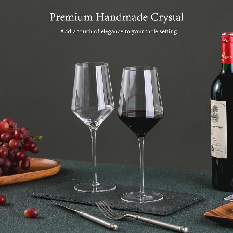 BACLIFE Hand Blown Red Wine Glasses Set of 4 – 15 oz Premium Crystal Wine Glasses With Long Stem – Unique Gift for Mother's Day, Birthday, Wedding, Daily Use