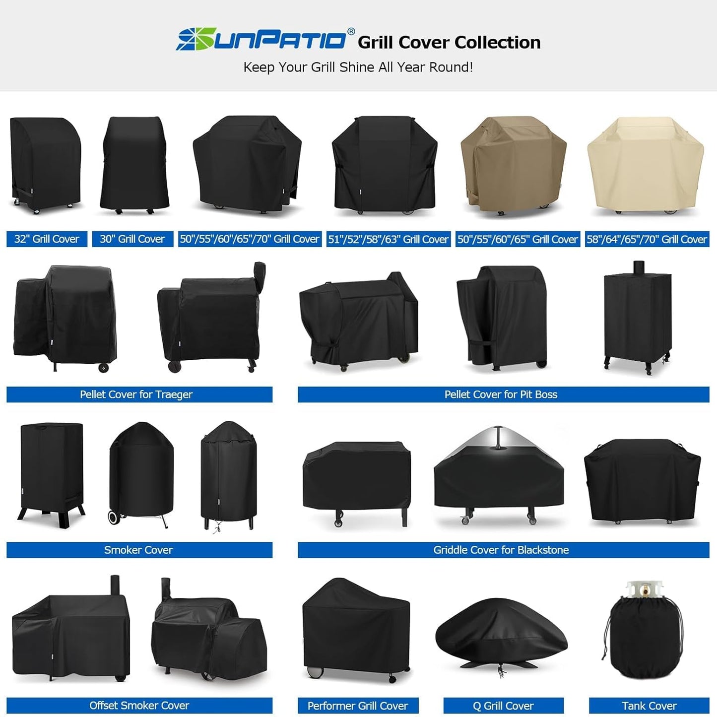 SunPatio 30-Inch Heavy Duty Waterproof Grill Cover - Fits Weber Spirit 210, Charbroil & Kenmore