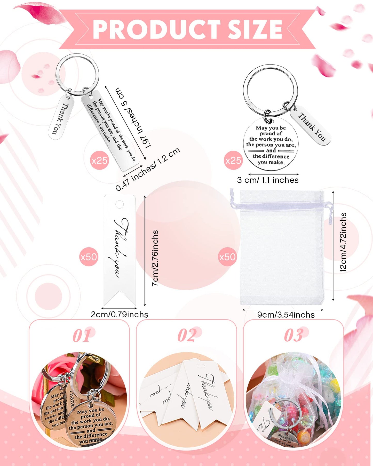 Yinkin 150 Pcs Christmas Employee Thank You Gifts Bulk Appreciation Gift Keychain for Coworker Staff Office Team(White)