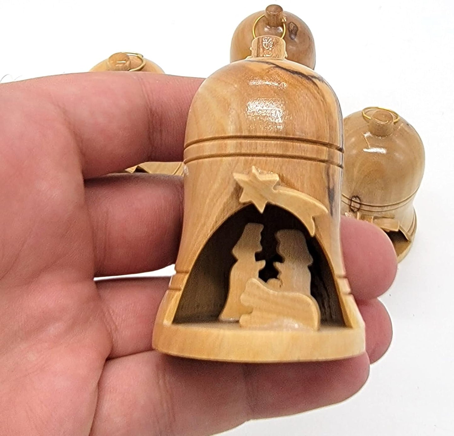 Bulk Olive Wood Christmas Ornaments Set of 4 - Bethlehem Nativity Decorations