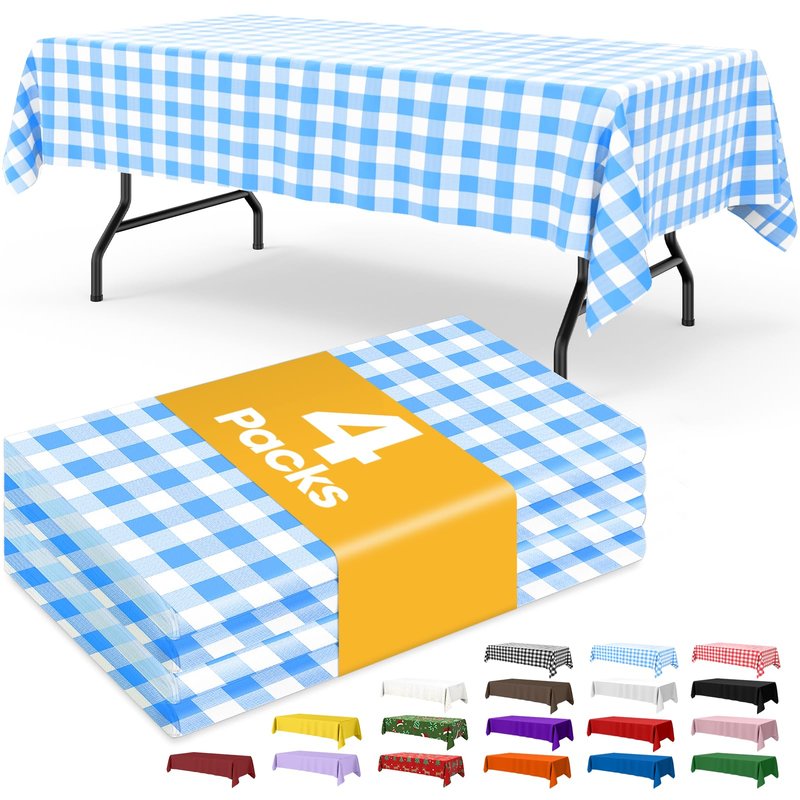 Niuara Blue Checkered Plastic Table Cloth - 4 Pack 54" × 108" Rectangle Disposable Tablecloths for 6FT Tables, Table Cover for Party, Holiday & Gathering Use