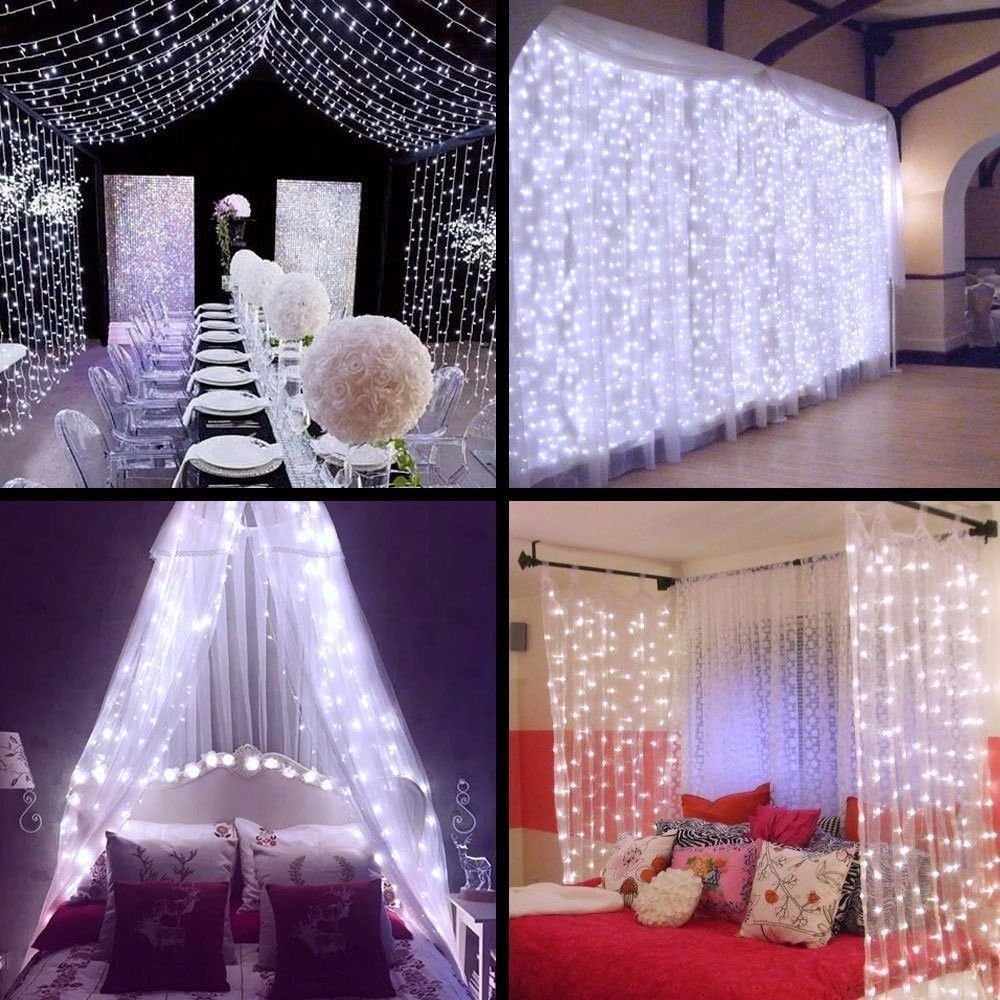 300 LED Twinkle Star Curtain String Lights - Warm White for Wedding, Home & Garden Decor