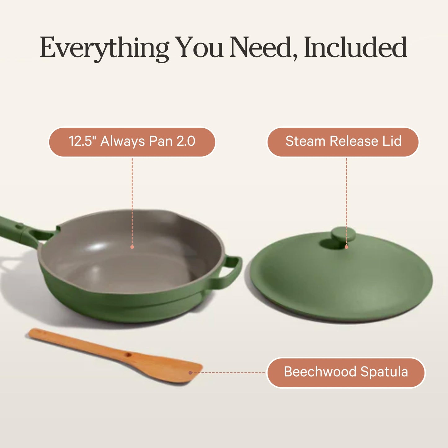 Our Place Large Always Pan | 12.5" Ceramic Pan with Modular Lid & Beechwood Spatula | Patented 10-in-1 Nonstick, Non-Toxic Cookware Made Without PFAS | Induction & Oven-Safe up to 450°F | Sage