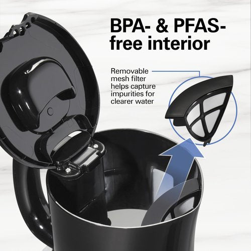 Hamilton Beach Electric Tea Kettle, Water Boiler & Heater, Cordless Serving, Auto-Shutoff & Boil-Dry Protection, 1500 Watts for Fast Boiling, 1.7 Liter, Black (41038G)