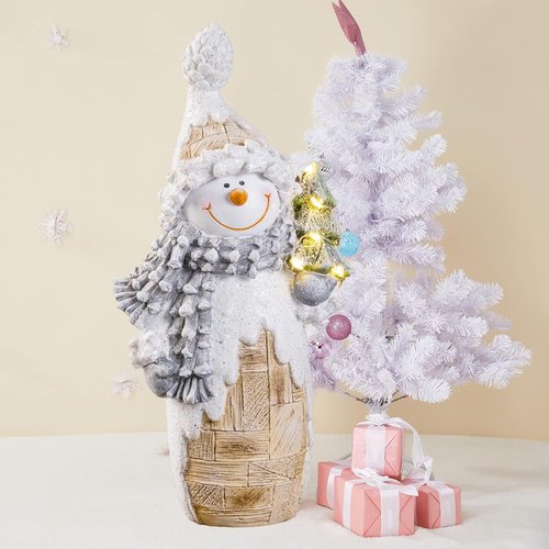 Galiyen Snowman Figurines | LED Light Christmas Decorations | 9.4" Resin Ornaments for Tabletop & Mantle