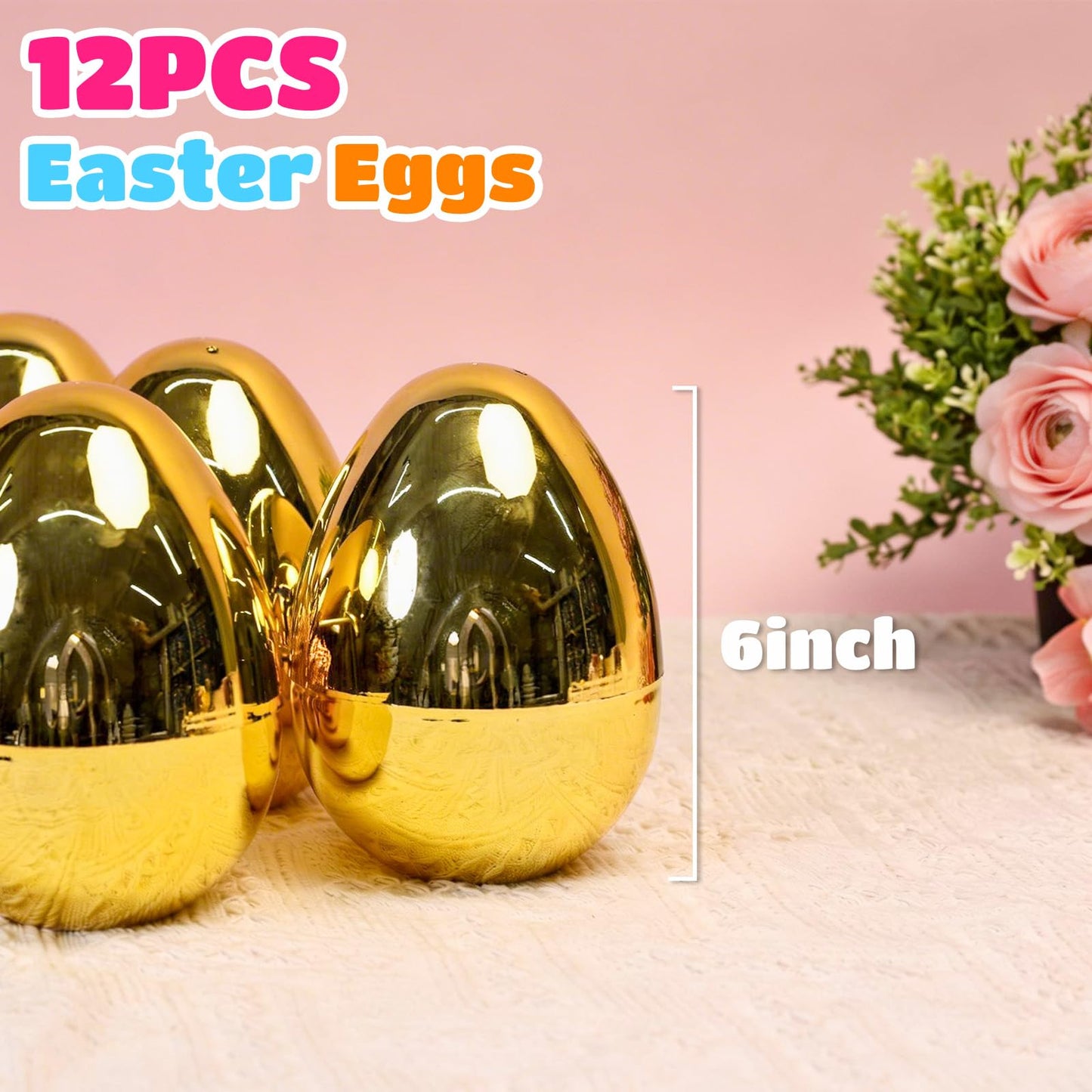 MGparty Jumbo Golden Easter Eggs 6 Inch 6 Pcs Fillable Large Plastic Empty Gold Easter Eggs Bulk for Easter Egg Hunt Basket Stuffers Party Favors and Decorations