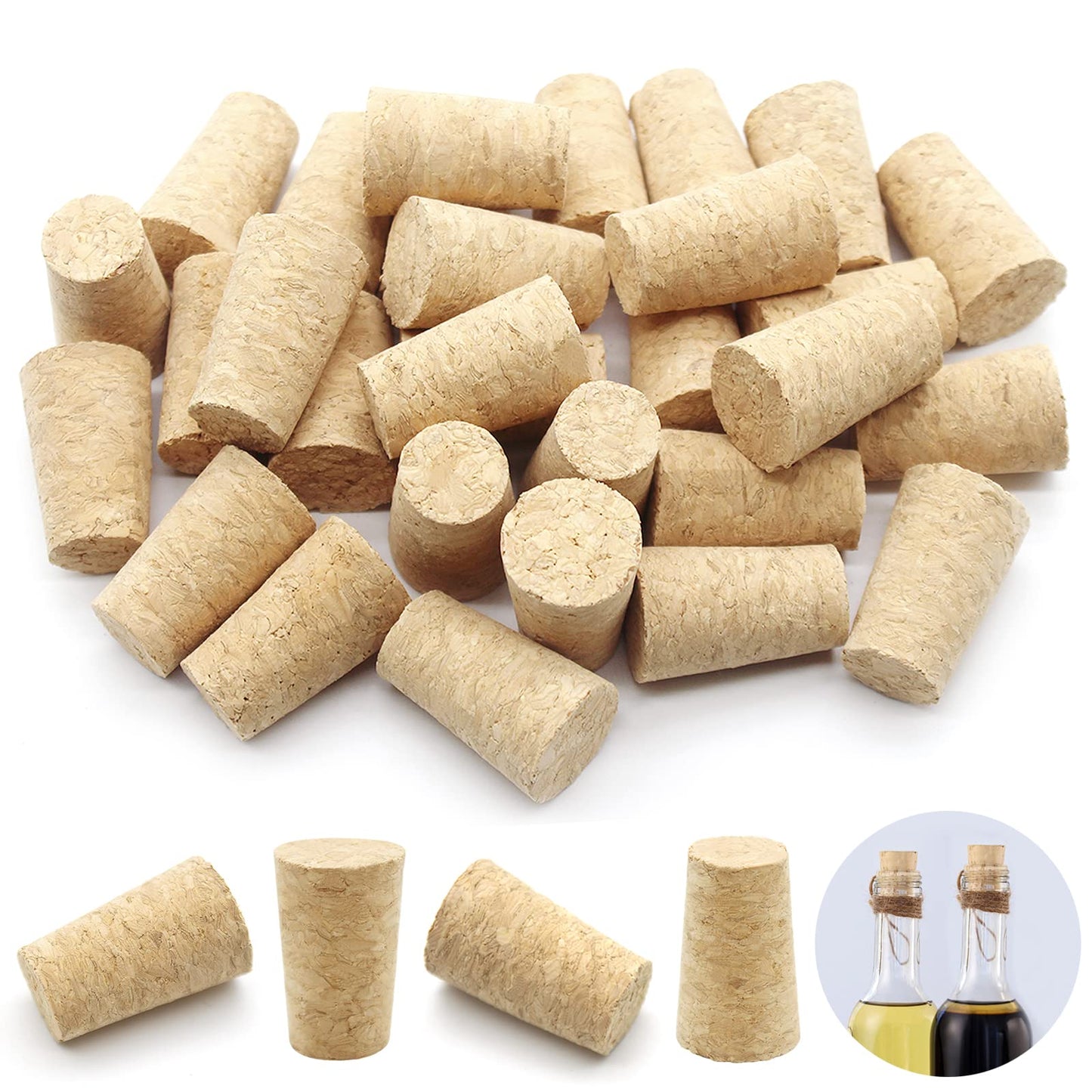 Anvin 30 Pack Wood Corks Plugs Tapered Blank Natural Wooden Corks Replacement for Wine, Beer, Liquor Bottles, Cork Crafts (0.87x0.67x1.38inch)