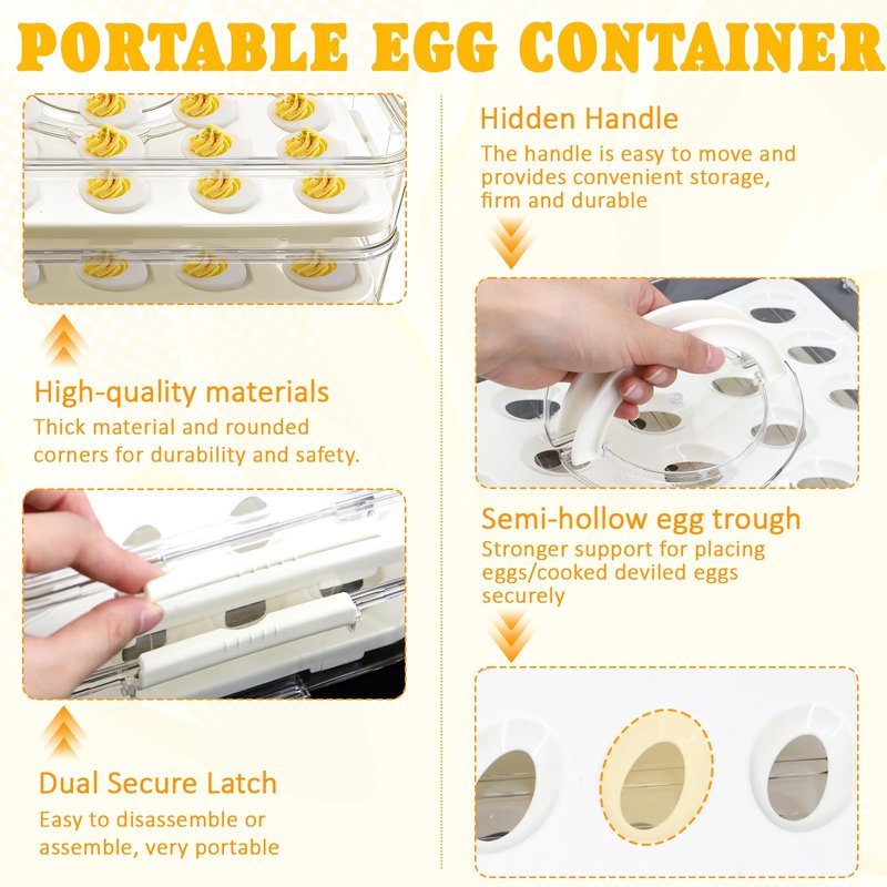 Lignumix Deviled Egg Containers with Lid & Handle (2 Layer Snap-on) PET Thickened Eggs Holder Inc Egg Slicer Kitchen Tongs Silicone Spatula and Piping Decorating Kit,for Festival Party Brunch