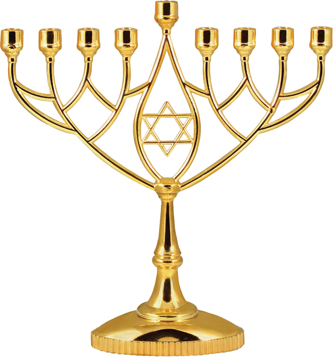 Silver Plated Geometric Hanukkah Menorah - 9" Classic Chanukah Candle Holder by Zion Judaica