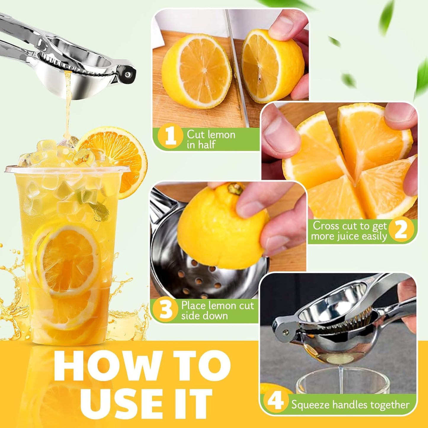 Skiennix Extra Large Lemon Squeezer - Heavy Duty Stainless Steel Citrus Juicer | Easy to Clean Hand Press
