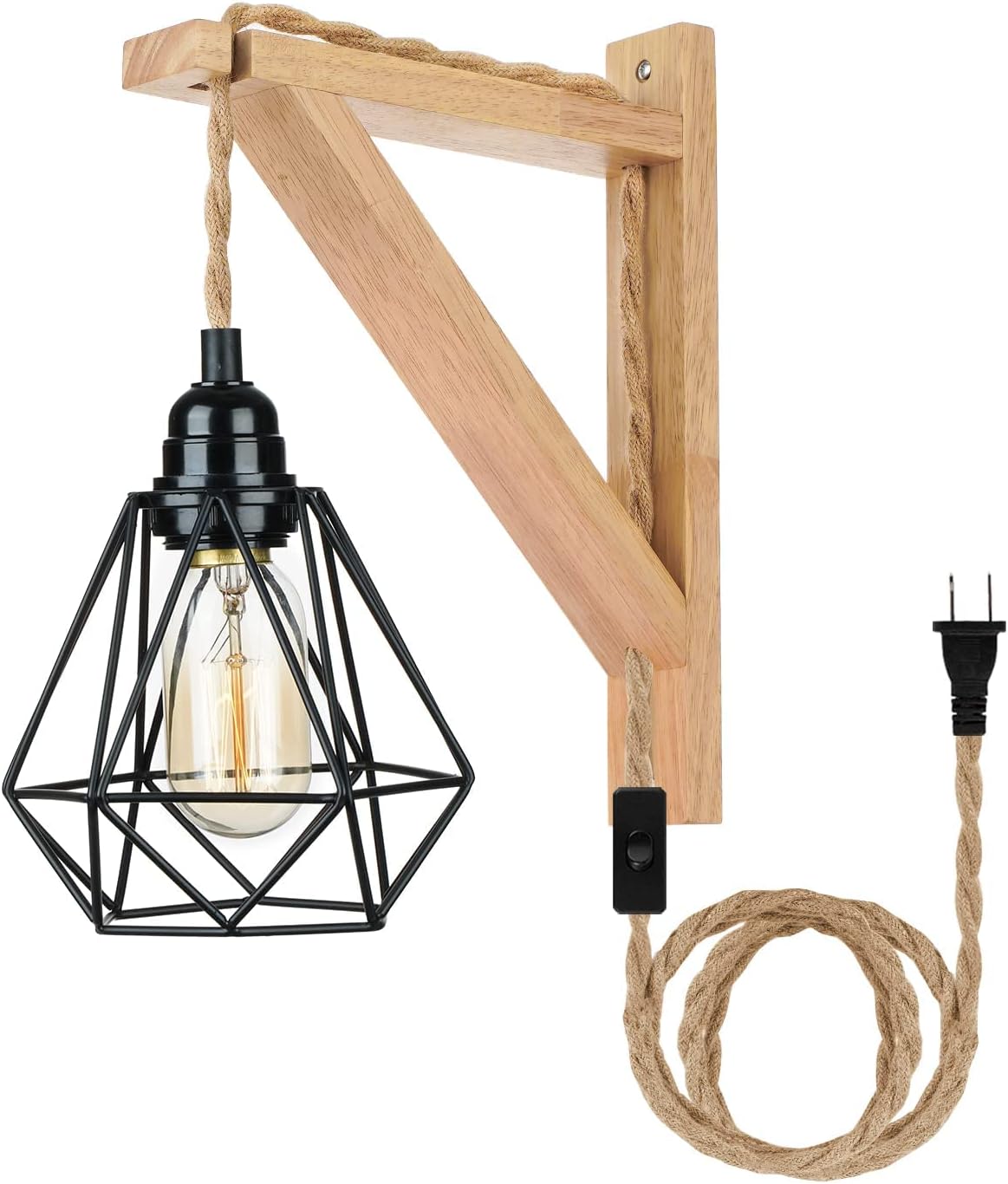 Frideko Wood Wall Sconces Set of Two Plug in, Rustic Wall Lamp with Plug in Cord, Farmhouse Wall Light Fixtures with 8.21FT On/Off Switch Cord, Indoor Sconces Wall Lighting for Bedroom Living Room