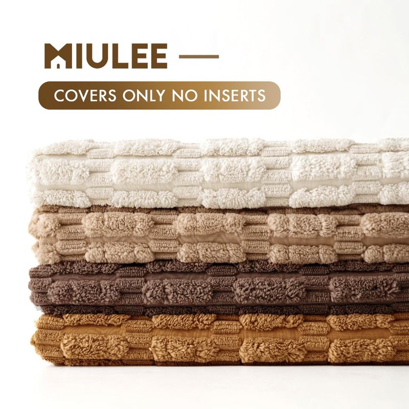 MIULEE Pack of 4 Neutral Corduroy Decorative Throw Pillow Covers 18x18 Inch for Sofa Living Room Couch Bed Rustic Farmhouse Boho Soft Striped Pillow Covers Home Decor Brown